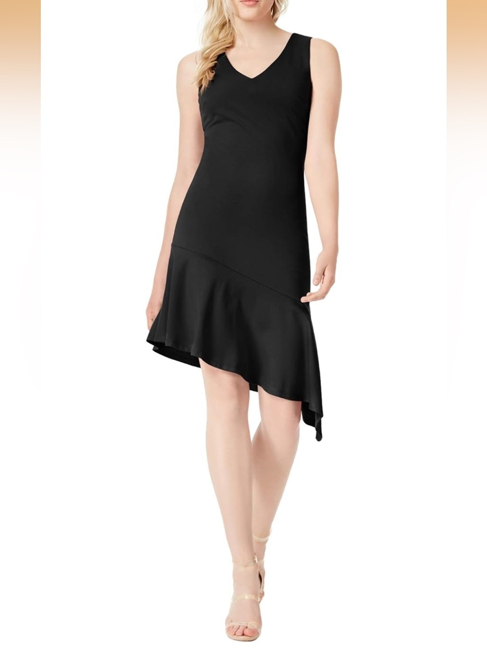 Bar III Dress Womens XL Black Asymmetrical Hem Sleeveless Midi V Neck